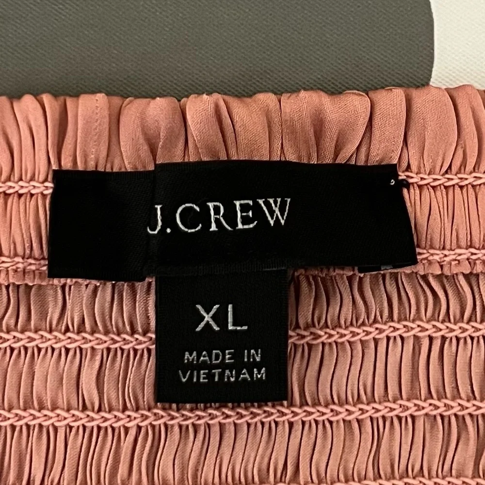 J Crew Top Womens XL Pink Satin Square Neck Smocked Puff‎ Sleeve Crop Boho